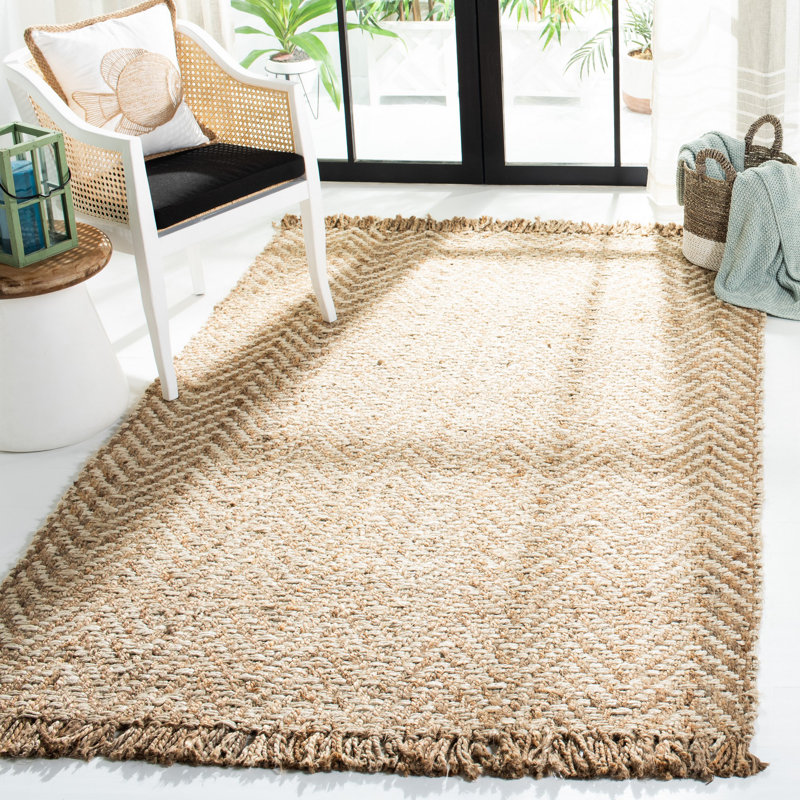Tapis naturel en jute tissé à la main à chevrons Aerionna, Rectangle 6 pi x 9 pi