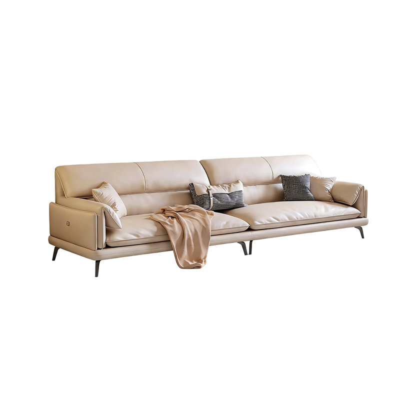 Causeuse-coussin modulaire en cuir véritable beige, H 35,04 po x l 98,43 po x P 36,61 po, 3