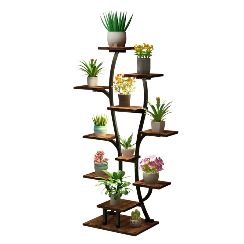 Support à plantes en métal et en panneau de fibres à densité moyenne avec lumières DEL - Étagère à plantes pour la maison / patio