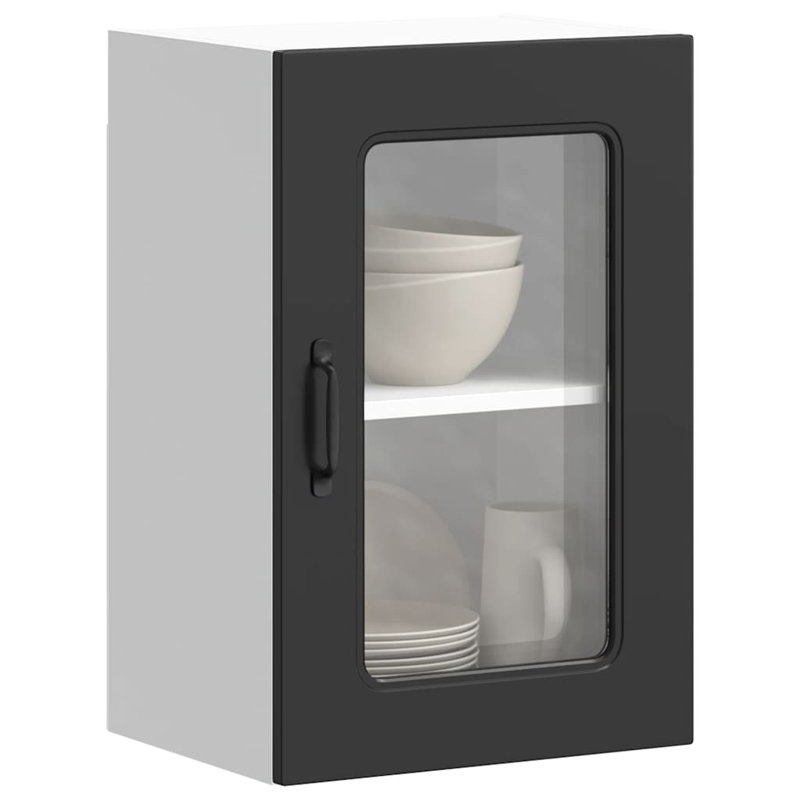 Kitchen Wall Cabinet With Glass Door Kalmar Engineered Wood, Black
