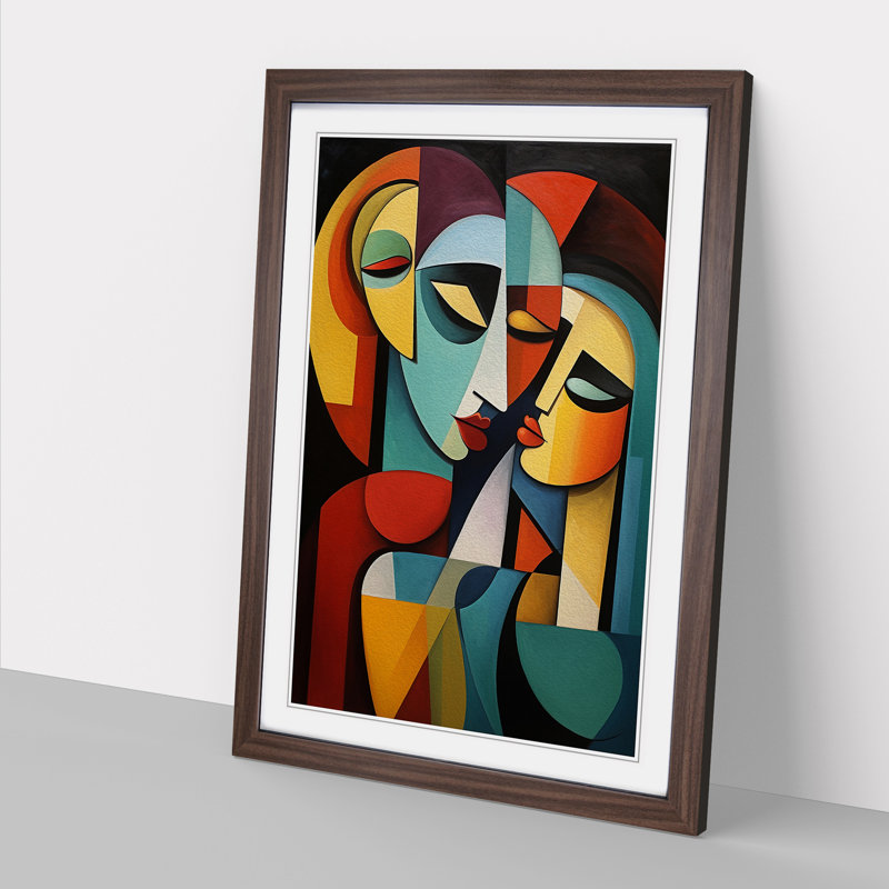 Loving Family Cubism Framed Print, Walnut , 46cm H x 34cm W x 2cm D
