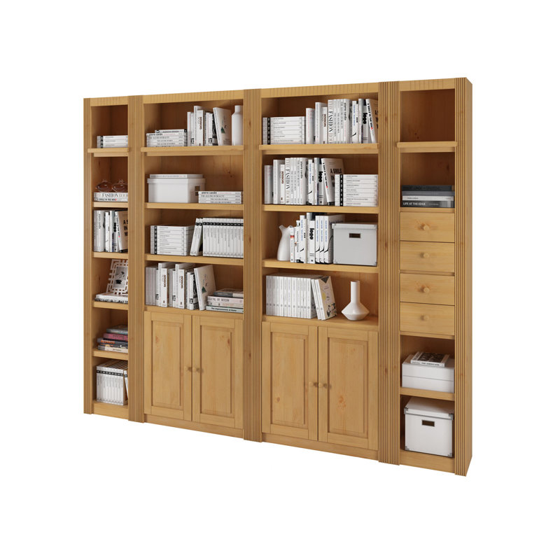 Elona 213cm H x 255cm W Solid Wood Library Bookcase, Stain Wax, Premium