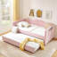 Lit de jour simple, lit de jour rembourré en vichy équipé d'un cadre de lit gigogne escamotable et d'une poche de rangement latérale, canapé-lit multifonctionnel en bois massif pour chambre d'enfant et chambre d'amis - Rose-2113586593-2113586594