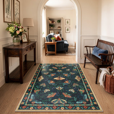 Tapis 5 x 7 animaux et insectes à motif floral - Tapis lavable à la machine avec envers antidérapant pour le salon, la salle à manger et la chambre à coucher
