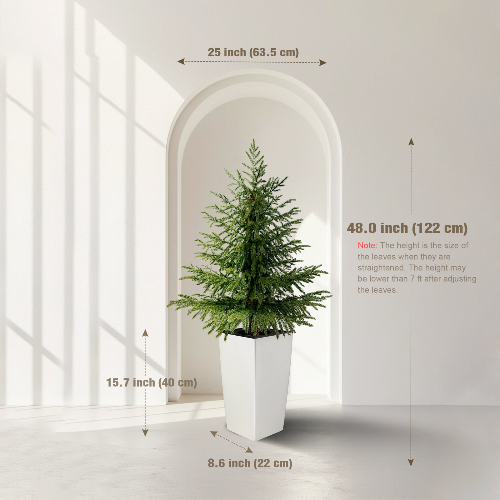 Norfolk Pine Tree in Pot, White