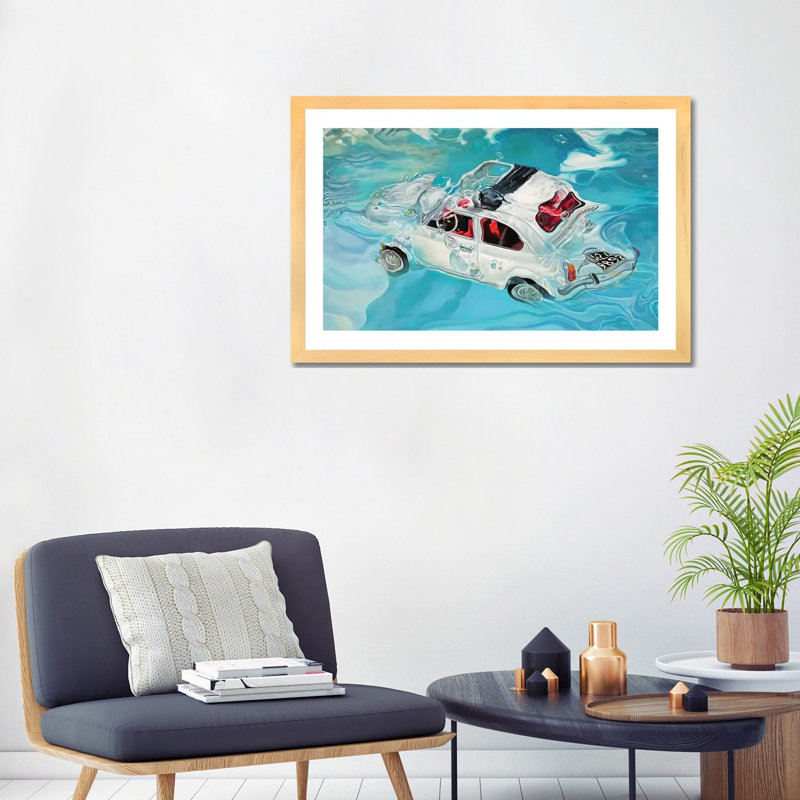 Impression, « Positano » par Marcello Petisci, H 24 po x l 32 po x P 1 po, Blanc, Toile avec cadre en bois beige