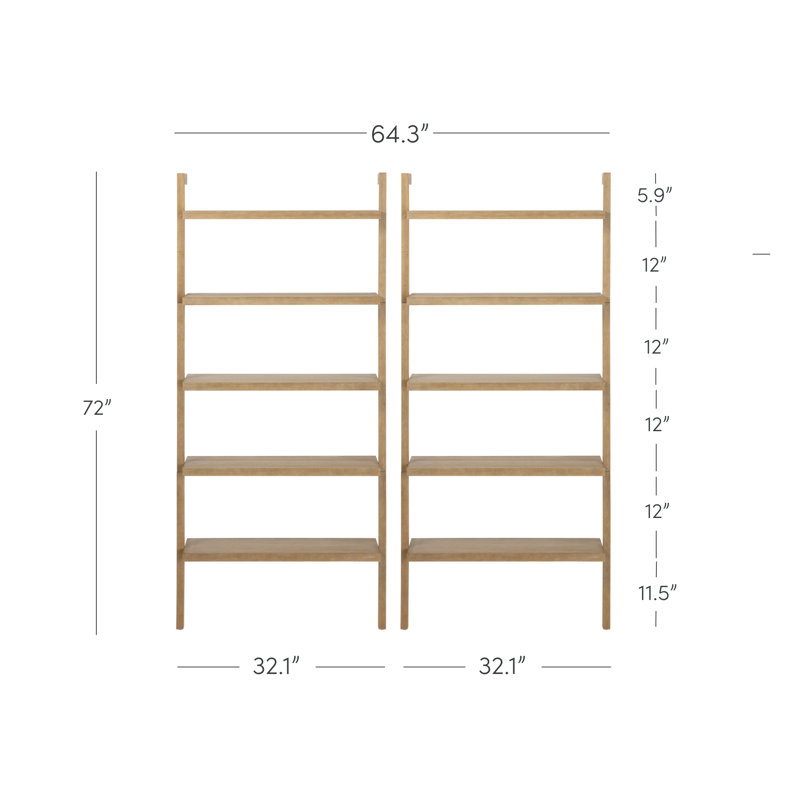 Beacon 72'' Brown Solid Wood 5-Tier Ladder Bookshelf