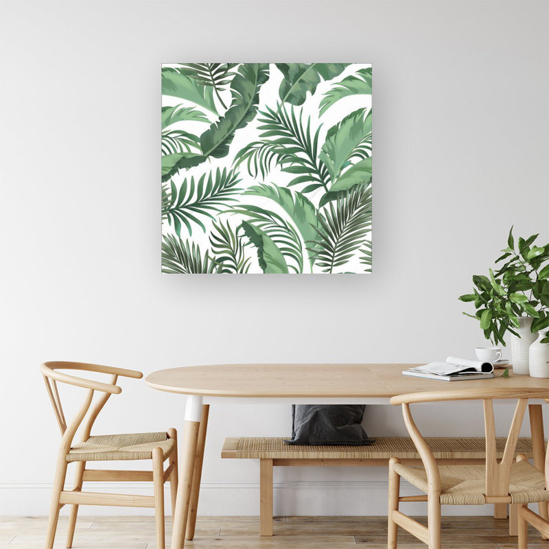 Trendy Tropical Leaves - Wrapped Canvas Print, 16cm H x 16cm W x 3.8cm D