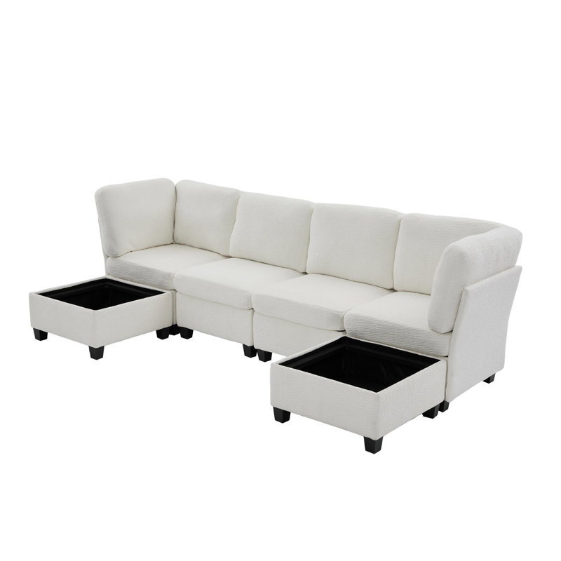 Canapé modulaire surdimensionné en U avec repose-pieds avec rangement, Polyester beige