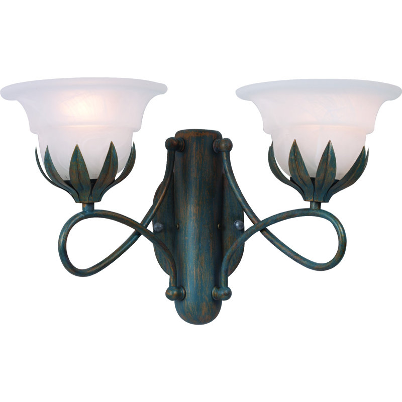 2-Light Indoor Verde Gold Wall Armed Sconce with Alabaster Bell Glass Shades