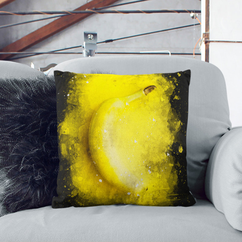 Yellow Banana Paint Splash Square Throw Cushion, 55cm H x 55cm W x 20cm D