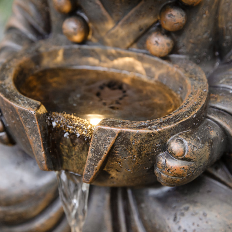 Fontaine d'extérieur 21,75 "à 2 niveaux de style Zen en polyrésine bronze hippopotame avec pompe et lumière DEL (KD)