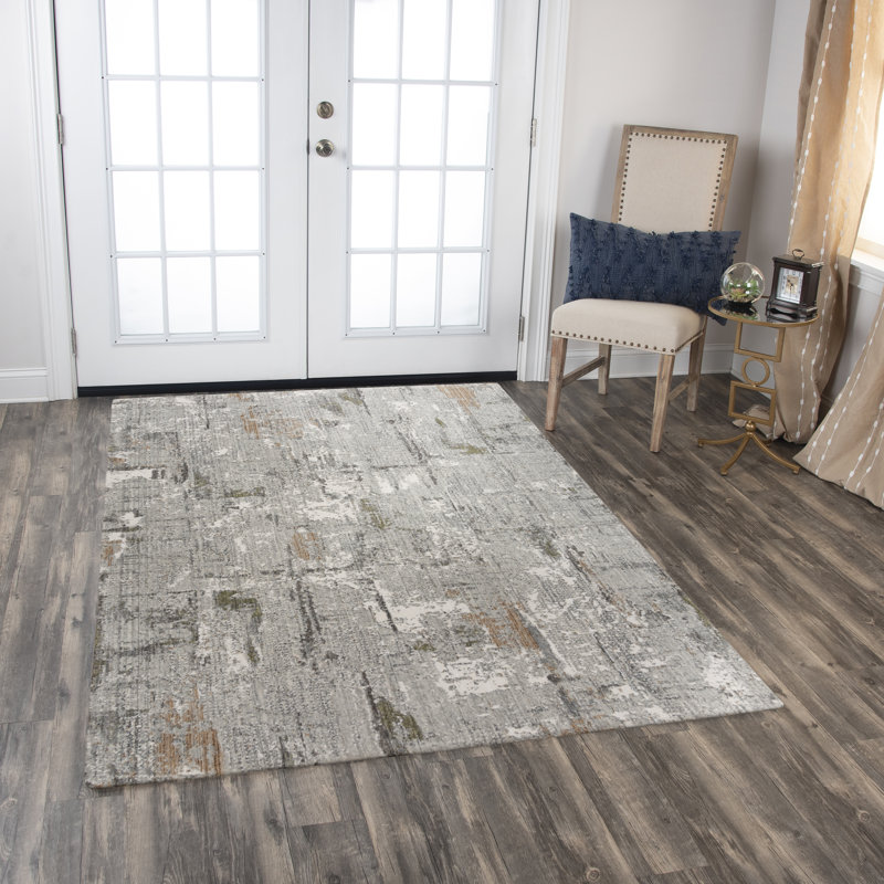 Ogreta abstrait tissé à la machine recyclé P.E.T. Tapis gris, Rectangle 8 pi x 10 pi