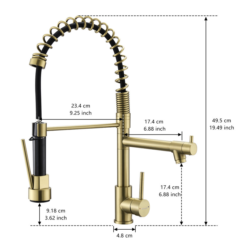 Robinet de cuisine en or brossé avec douchette rétractable, acier inoxydable, longue durée de vie