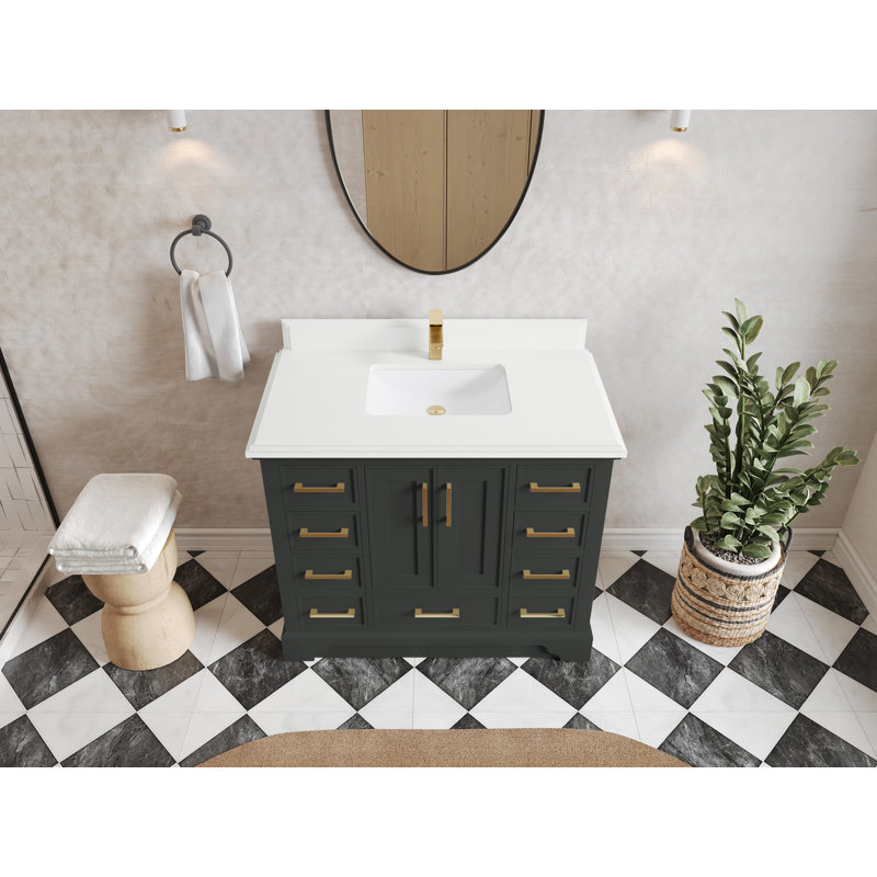 Charlotte 42 " W Freestanding Standard 1 Single Vanity Bathroom Vanity With Quartz Top