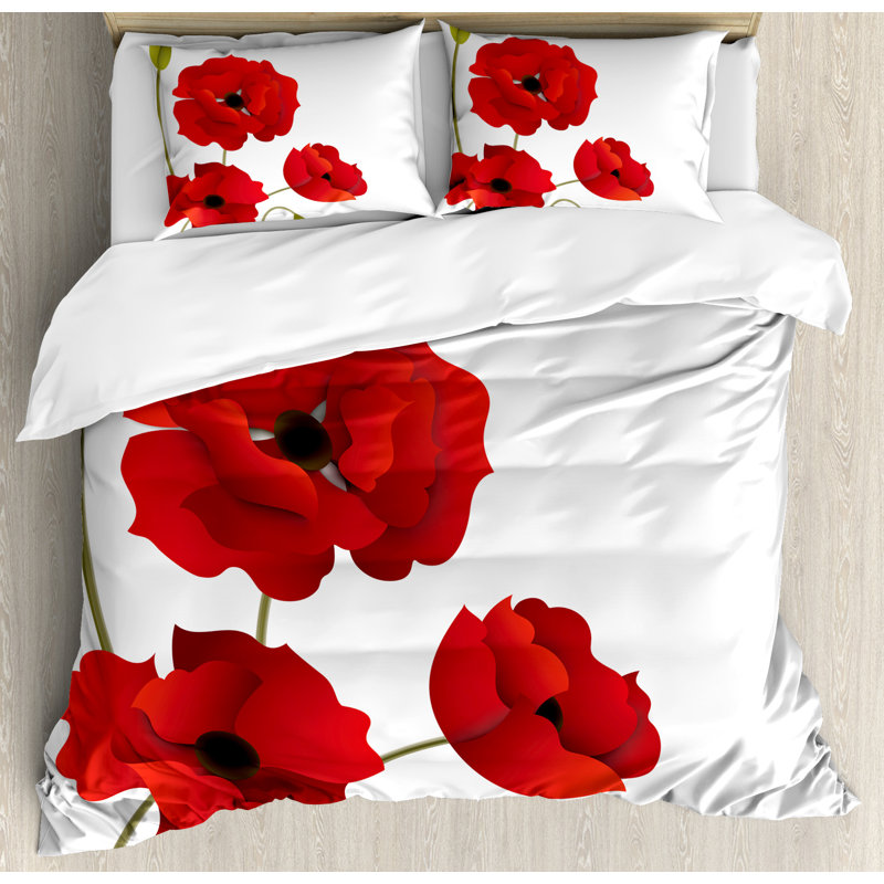 King Red and White Floral Duvet Cover Set