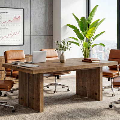 63" Solid Wood Rectangle Conference Table For 6