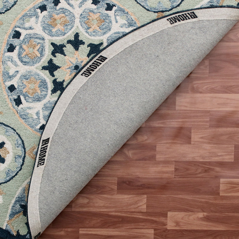 Borlaug Hand Tufted Wool Floral Indoor Rug, Round 7'3"