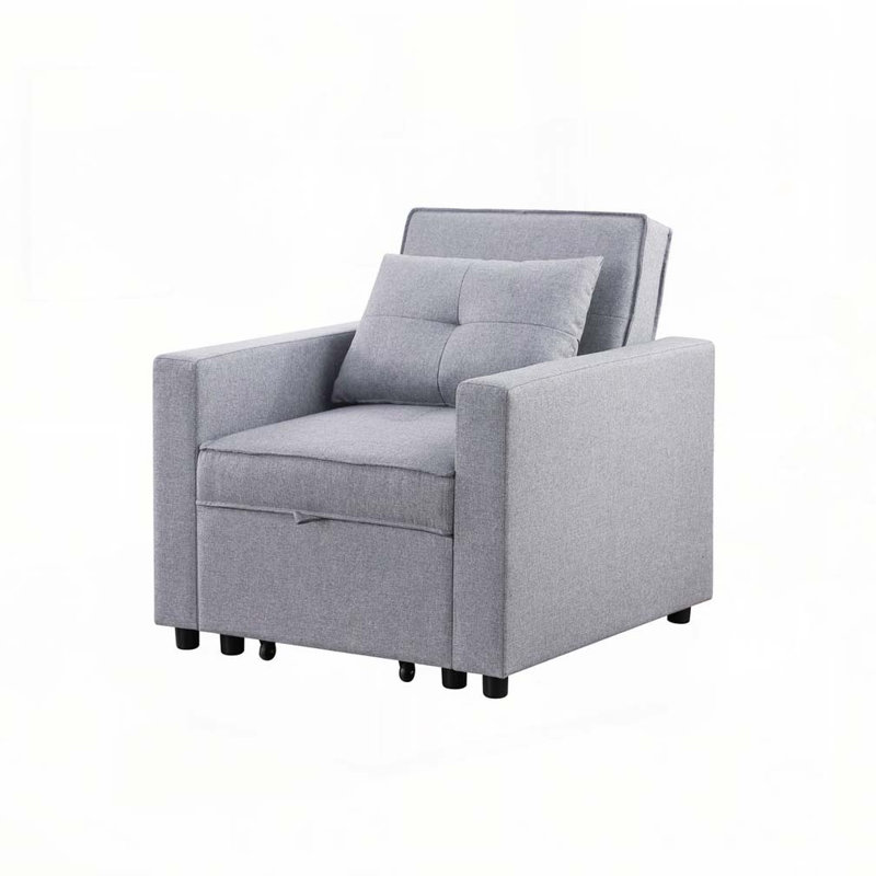 Zoey 33.25" Light Gray Linen Convertible Sleeper Chair with Side Pocket