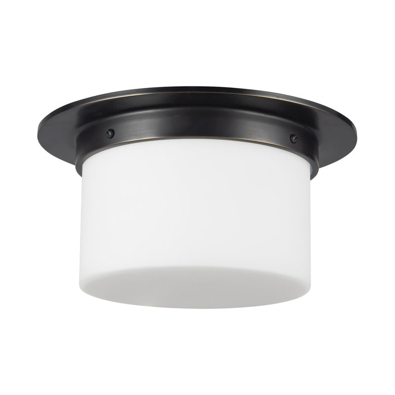 Mineral 11-in Brass Flush Mount, Oil Rubbed Bronze, Opal Glass