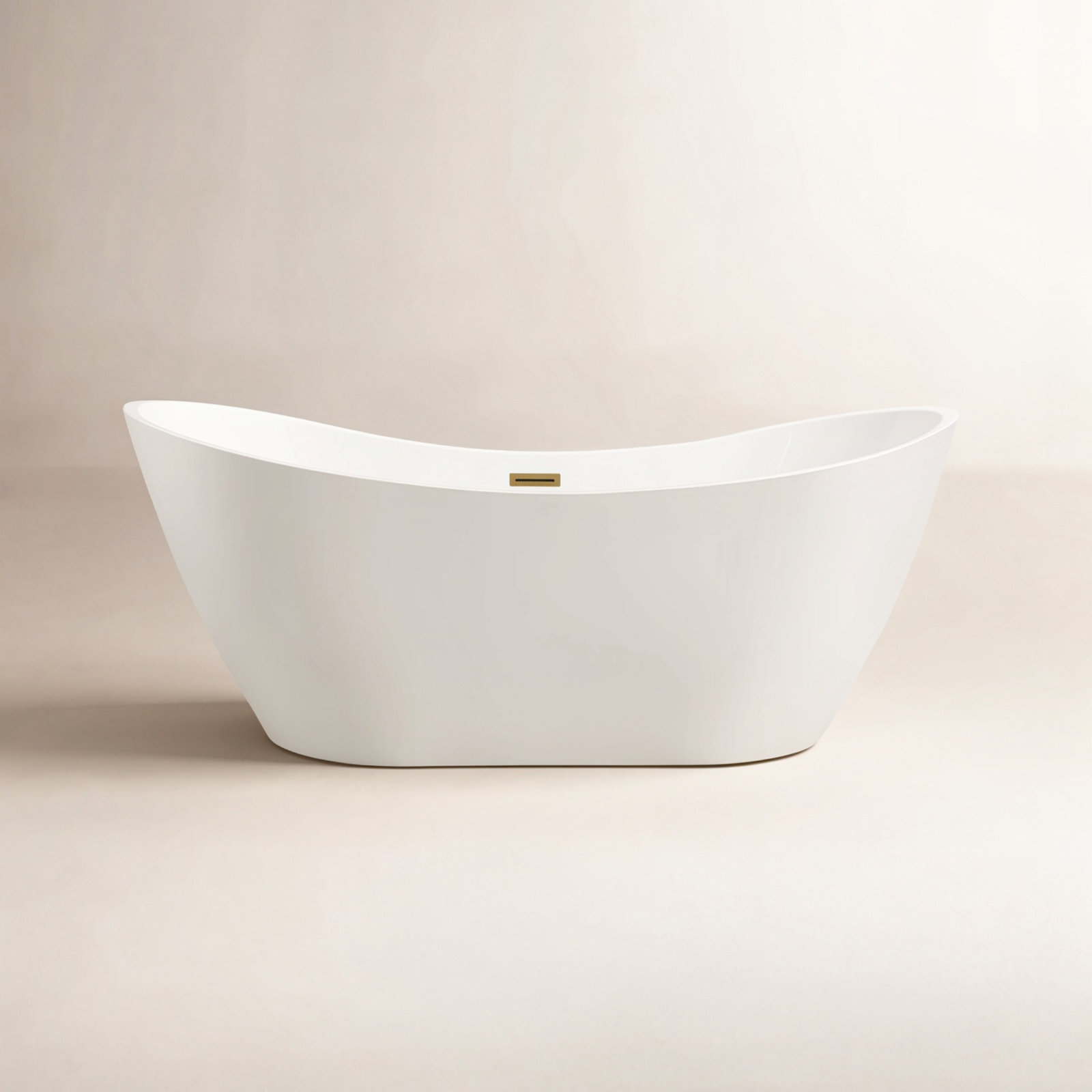 Ophelia 71" Freestanding Soaking Acrylic Bathtub, White/Titanium Gold