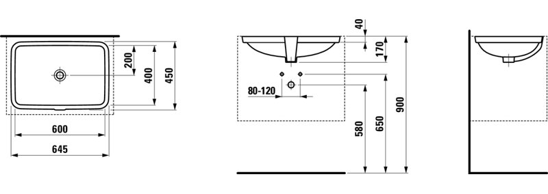 Laufen PRO S Bathroom Sink, Unglazed, 6.75" H x 15.75" W x 17.75" L