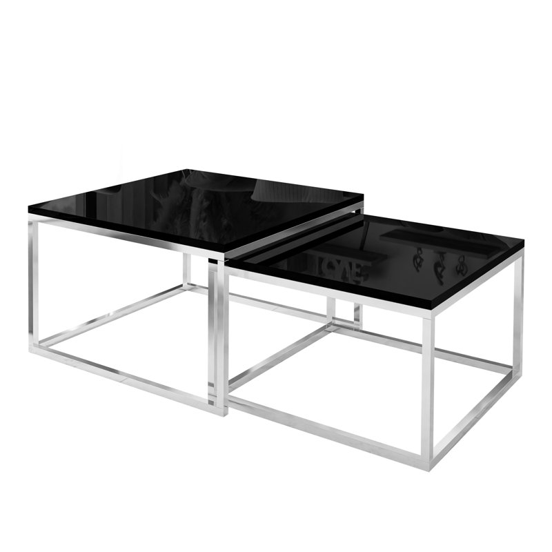 Sattley 2 Piece Coffee Table, White, Chrome, 46" H x 70" L x 70" W