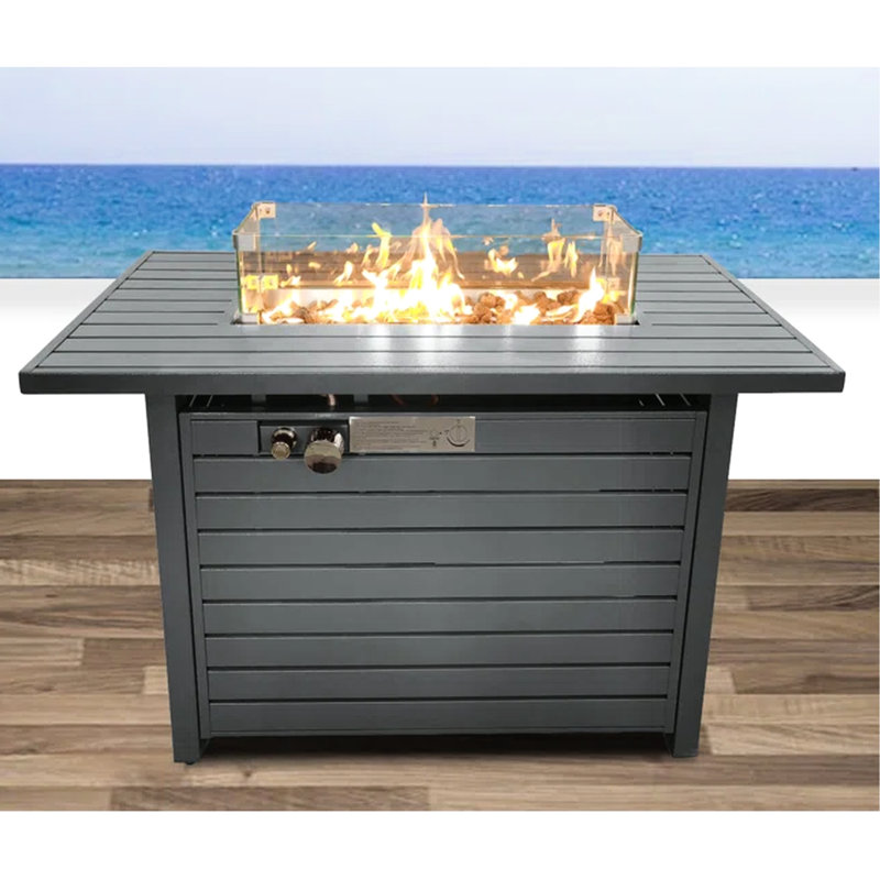 42"X25" Propane Fire Pit Table With Lid - Steel Construction, Heat-, Outdoor Relax Hub Steel, Powered, Leisure Spot