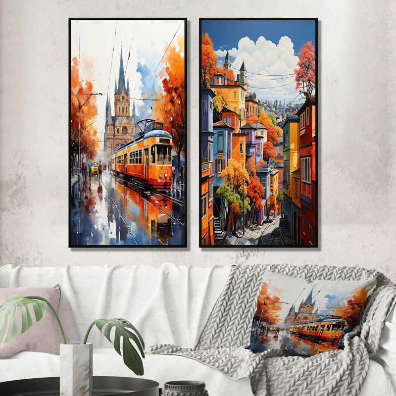 «City Milan Popart», 2 pièces sur toile, Cadre noir, H 32 po x l 32 po
