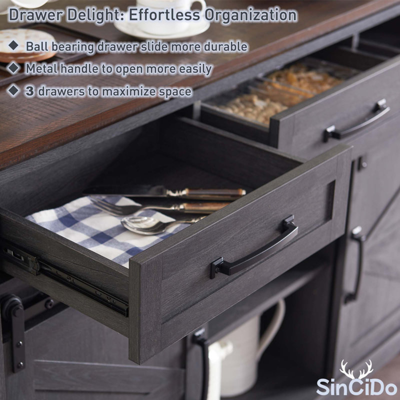 Gracie Oaks Jaretsy Farmhouse Buffet Cabinet, 53.5” Sideboard Cabinet with 3 Drawers, Coffee Bar for Dining