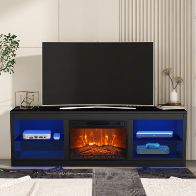 66"" TV Stand With 23"" Insert Electric Fireplace And Open Storage Shelves Media Console For Tvs Up To 75 -  Ivy Bronx, AF5644D337FF419C82A7D8BC9C5BD0F4