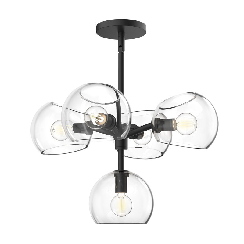 Lustre spoutnik 5 lumières Willow, Transparent, Noir mat
