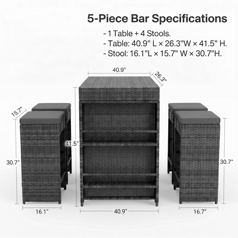 Ensemble de tabourets de bar 5 pièces avec tablettes de rangement, Noir