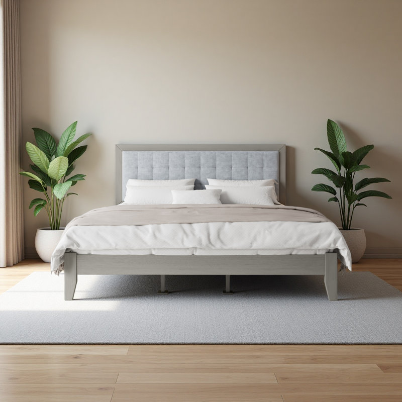 Solid Wood Platform Upholstered Headboard Bed
