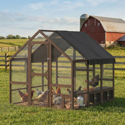 Grand poulailler en bois pour 8 à 10 poules, poulailler avec couvercle imperméable, nichoirs et perchoirs, cage à volaille pour la cour arrière, 83 po x 73 po x 73 po, brun foncé