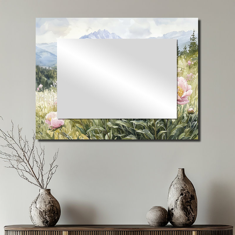 Peonies In The Alpine Meadow I - Floral Mirror Wall Art - Printed On Metal, 24" x 32"