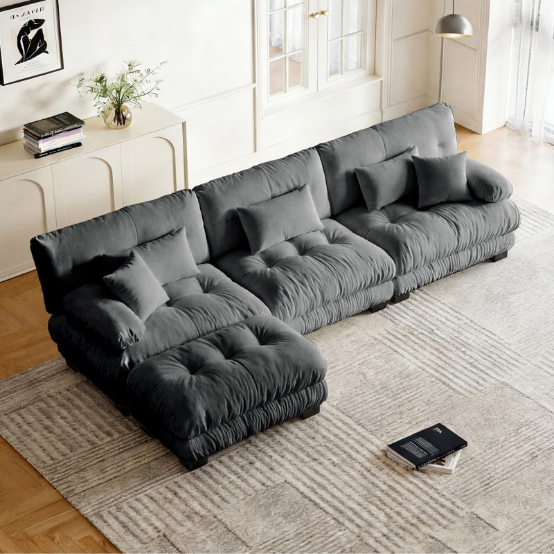 Canapé modulaire modulaire, ensemble de salon en forme de L de 133 pouces, canapé à trois places Comfort Cloud avec repose-pieds amovible, tissu chenille