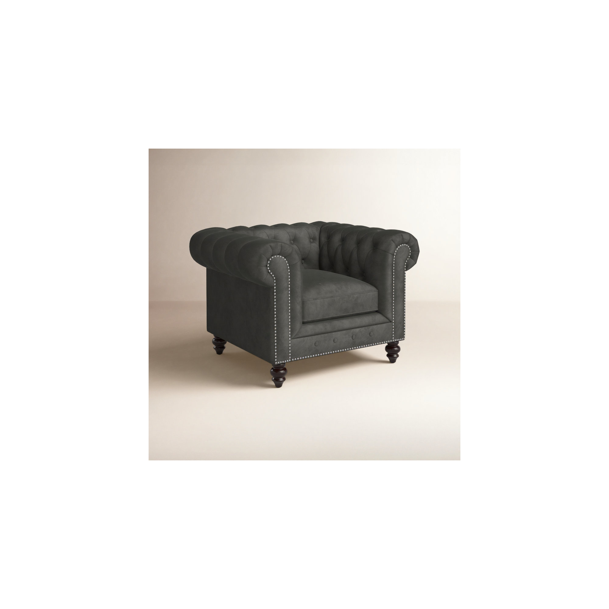 Ophelie Upholstered Chesterfield Chair, Smoke Grey Velvet