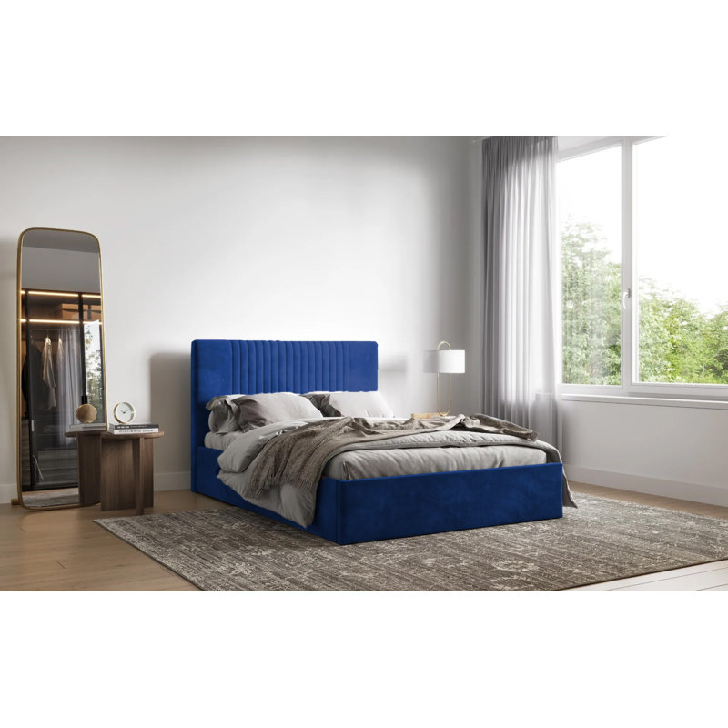 Malmo Kailua Upholstered Bed Frame - Plush Velvet with Headboard and Sprung Slats, Double (4'6), Blue