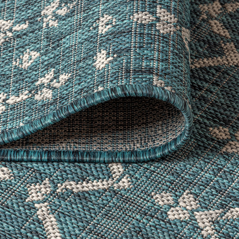 Tapis d'intérieur / extérieur Crompton, Carré 6 pi 7 po, Bleu sarcelle / Gris