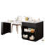 Îlot de cuisine extensible avec table à manger pour 4 à 6 personnes, comptoir en faux marbre noir, 2 tiroirs, prise électrique, base réglable 4-6, armoire imitation bois, étagères latérales, 1 port, prises secteur réglables