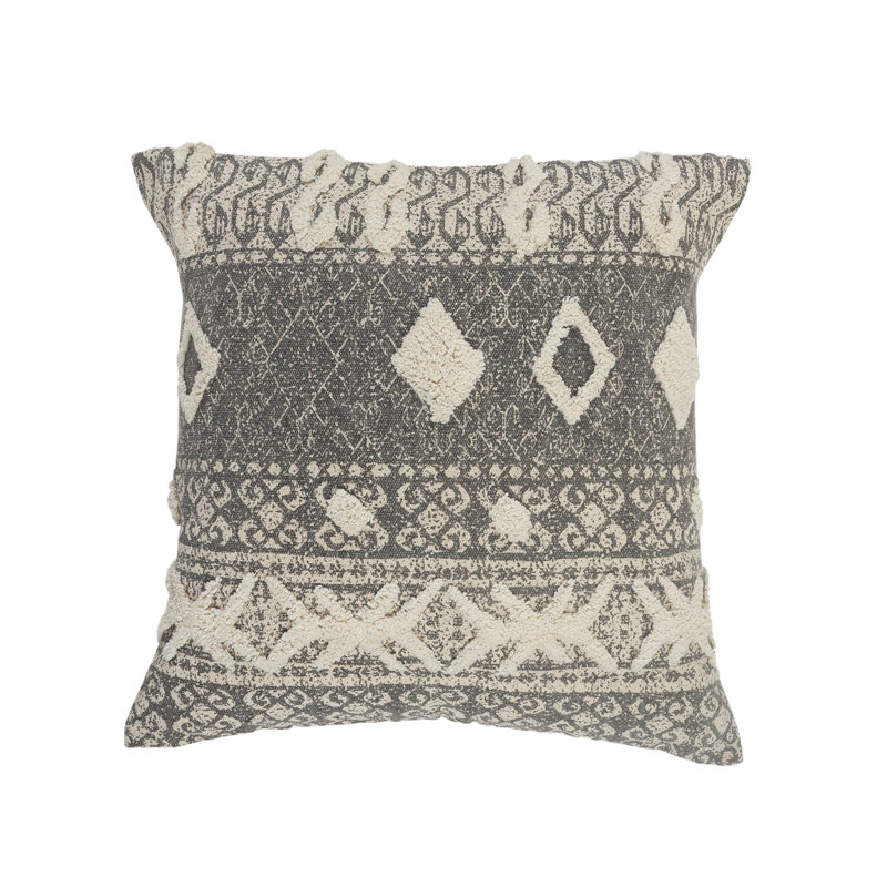 Housse de coussin carrée gris délavé Stonewashed, Polyester/ bourre en polyester