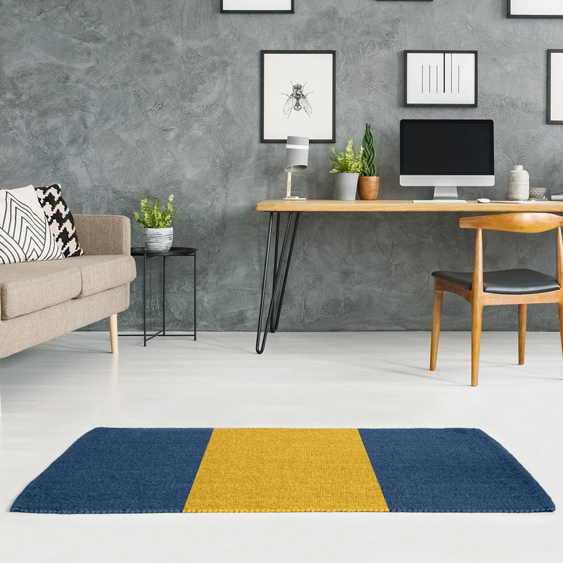 Tapis bleu/jaune, Rectangle 5 pi x 7 pi