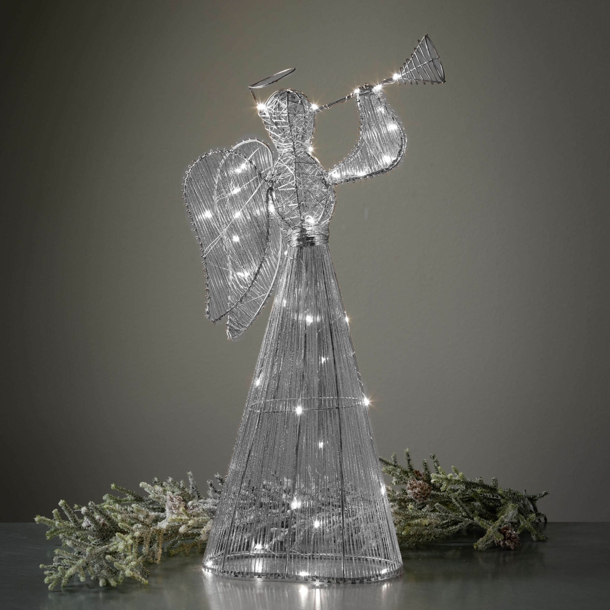 21" Christmas Large Lighted Silver Angel, Silver