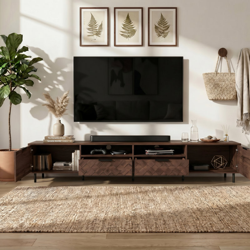 Meuble télé moderne de 78 po pour téléviseur de 85 po ou moins Center Meuble audio-vidéo avec rangement fermé et gestion des câbles Structure Structure stable et capacité de charge élevée H Charnière à fermeture en douceur Leg Pieds en fer pour le salon