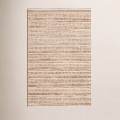 Brown Beige Hand-Woven Striped Wool Rug