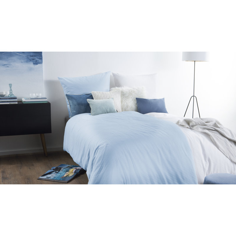 Cotton Damask Duvet Cover Set with Pillowcases, White, Double - 2 Pillowcases (80 x 80 cm)