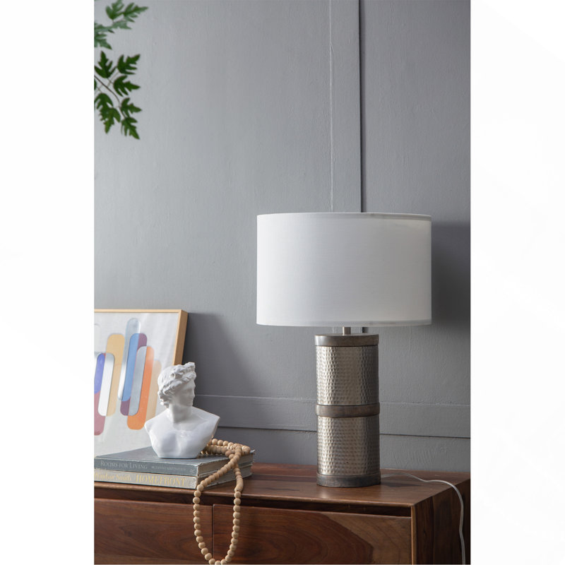D16x24.4" Hammered Iron Table Lamp With Mango Wood(Lamp Shade Assembly Required)