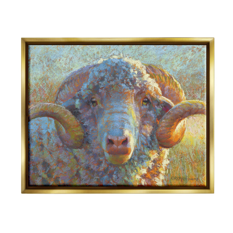 «Country Sheep Modern Portrait Floater» par Rita Kirkman, H 17 po x l 21 po x P 1,7 po, Cadre flottant métallique doré