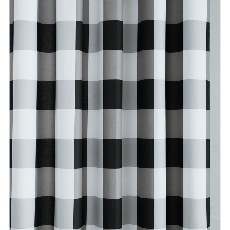 Buffalo Plaid Semi Sheer Curtain Pair, Black